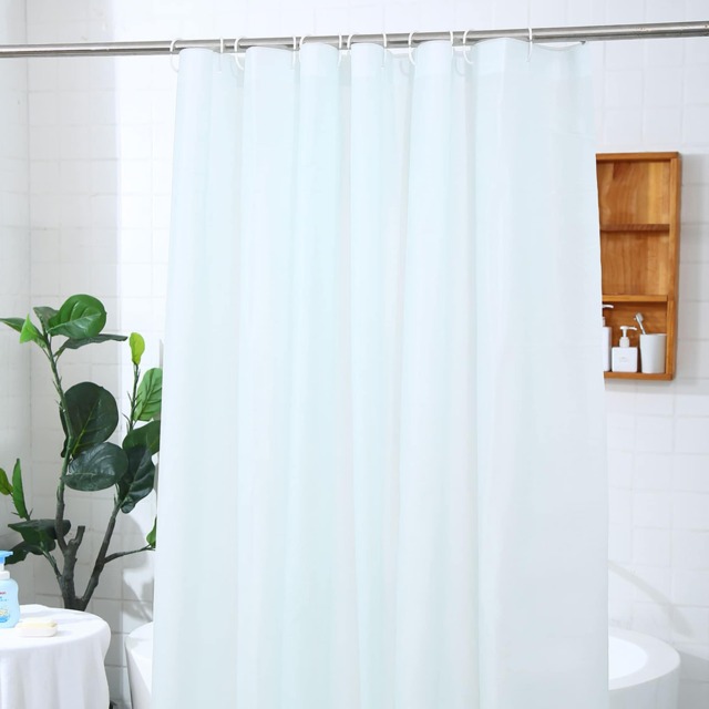 PEVA Plain Mould & Mildew Resistant Shower Curtain with 12 Hooks - 180x180cm