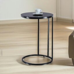 Glass C Shaped Round Side Table Black Black