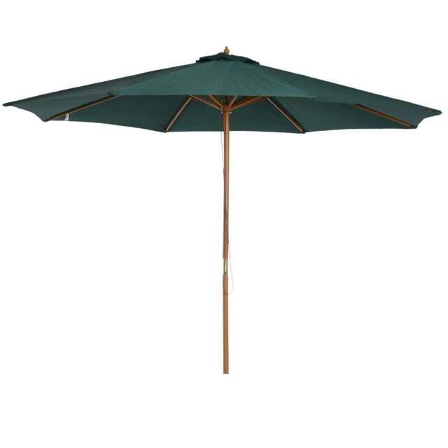 Outsunny Wooden Garden Parasol with Rope Pulley Mechanism Dark Green