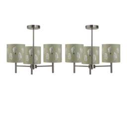 Set of 2 Brea - Antique Brass Light Fittings & Sage Green Fern Shades Yellow Green 2