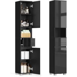 Tall Narrow Bathroom Storage Cabinet with Drawer and Adjustable Shelves, Ink Black