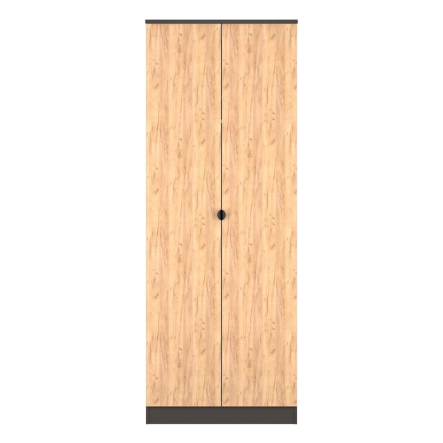 Norway Tall Double Wardrobe in Gold Craft Oak & Graphite (Ready Assembled) Grey Gold Craft Oak & Graphite