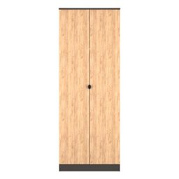 Norway Tall Double Wardrobe in Gold Craft Oak & Graphite (Ready Assembled) Grey Gold Craft Oak & Graphite