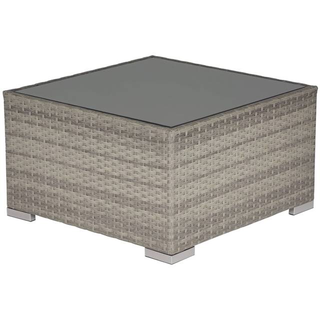 Outsunny Patio Wicker Coffee Table w/ Glass Top Suitable for Garden Backyard Grey