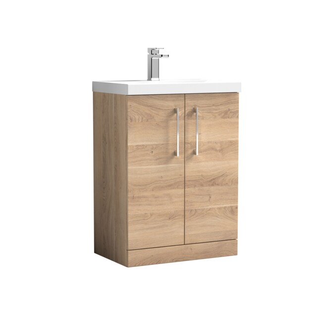 Balterley Contemporary Bathroom Floor Standing 2-Door Vanity & Basin Brown Bleached Oak 850 x 610 x 395mm
