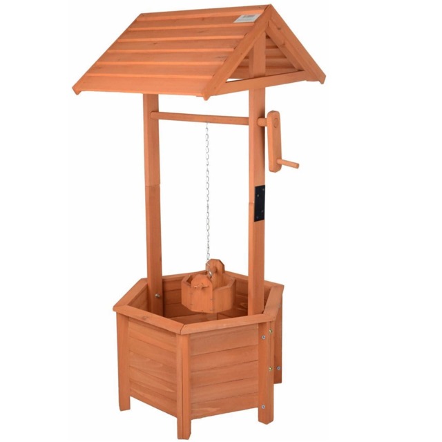 Wishing Well Wood Bucket Planter Flower Plant Pot