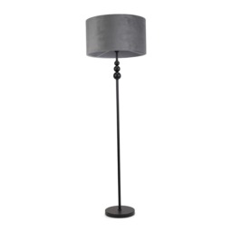 ValueLights Marissa Grey Velvet Shade with Black Stacked Ball Floor Lamp