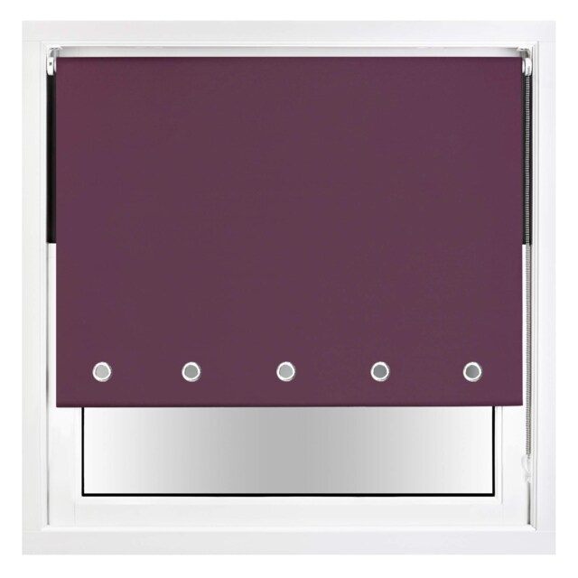 FURNISHED Blackout Roller Blind with Round Eyelets & Metal Fittings Purple Aubergine (W) 210cm x (L) 165cm