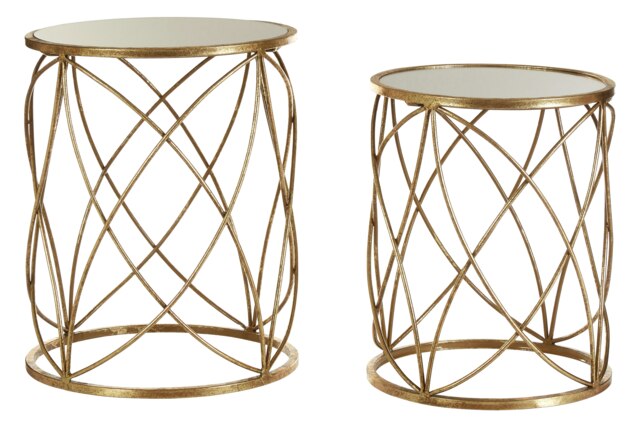Interiors By Premier Industrial Design Set Of Two Round Side Tables, Versatile Table For Livingroom, Everyday Use Lounge Table Gold