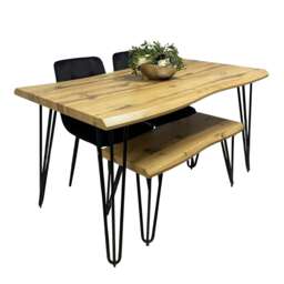Brown Wooden Dining Table with 2 Black Chairs and Bench - Dining Kitchen Room Furniture