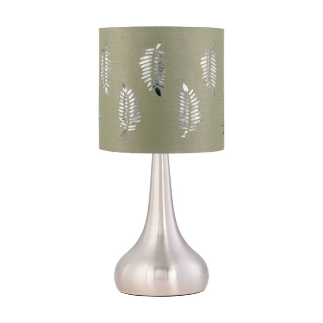 Romana - Brushed Chrome Touch Table Lamp with Sage Green Fern Shade Chrome Green Medium 1