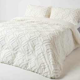Homescapes White Diamond Cotton Tufted Duvet Cover Set - Double White Double