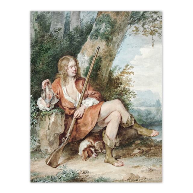 "Resting Hunter with Partridge by a Tree Schouman Wall Art Poster Print 12X16"""