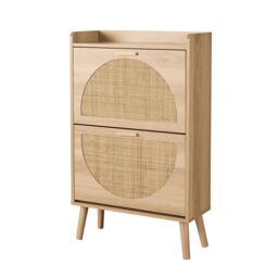 2 Door Shoe Storage Cabinet Rattan Door Fronts Solid Wooden Legs Home Furniture