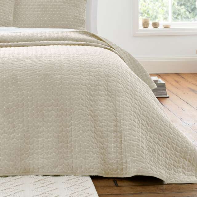 Bianca Attica Velvet Embroidered Bedspread Cream Natural One Size