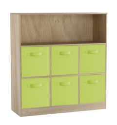 Wide 7-Cube Bookcase With Drawers Brown Oak & Green 1