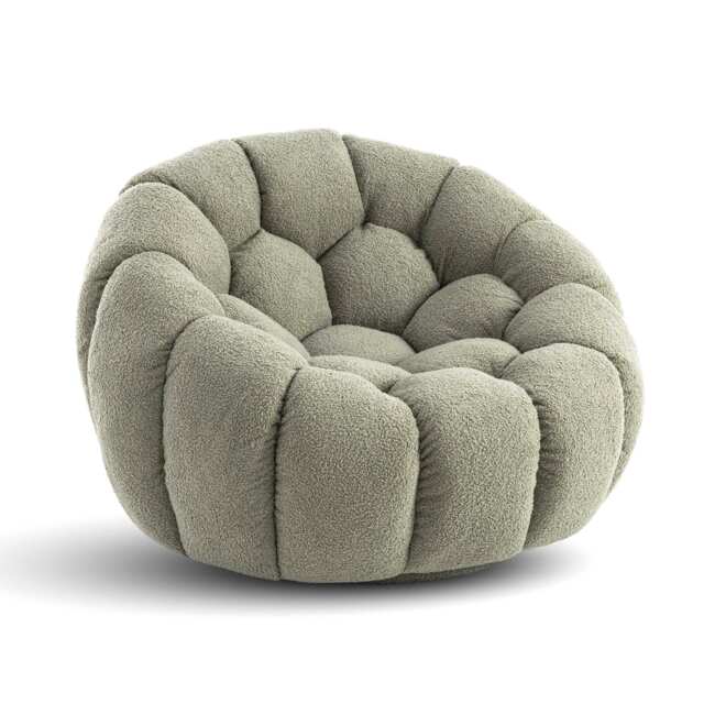 Teddy Boucle Fabric Sage Green 1 Seater Swivel Sofa ATRANI