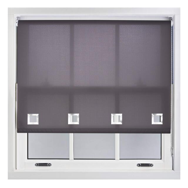 FURNISHED Daylight Roller Blinds with Large Eyelets Cut to Size Sheer Fabric Grey Dark Grey (W) 90cm x (L) 165cm