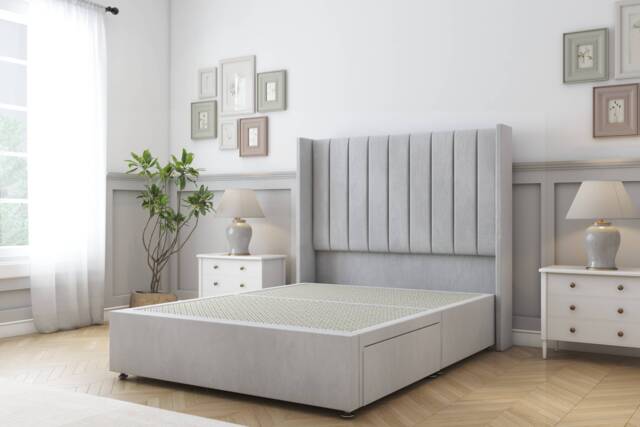 Sloomy Falcon Silver Naples Divan Bed Base No Drawers With 54 Inch Wingback Headboard Silver Silver Single 1