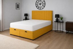 End Opening Ottoman Divan Bed Set Mustard Plush Velvet Super king 6ft