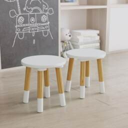 Kids Wooden Stool Seat Round Chair Toddlers Kids Small Children Home Nursery White 2 White