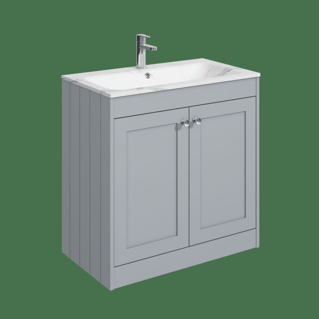 Balterley Floor Standing 2 Door Unit & Stone Basin 1 Tap Hole Grey 800 x 800 x 453mm