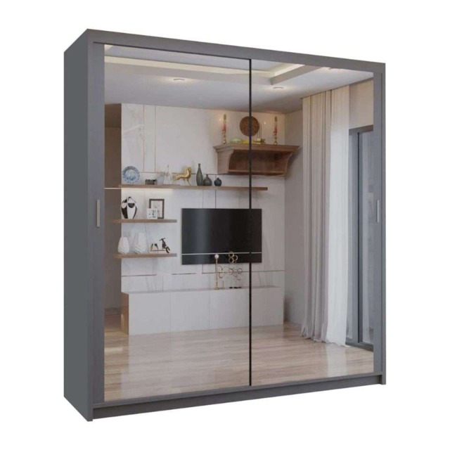 Sliding wardrobes 4U Modern Full Mirror Sliding Door Wardrobe Multi Size (90-203cm) & Color Options Grey Grey 90cm