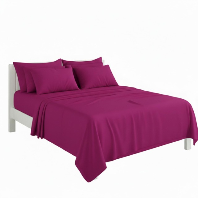 Plain Poly Cotton Easy Care Fitted Flat Sheet Matching Pillowcases Set Pink King