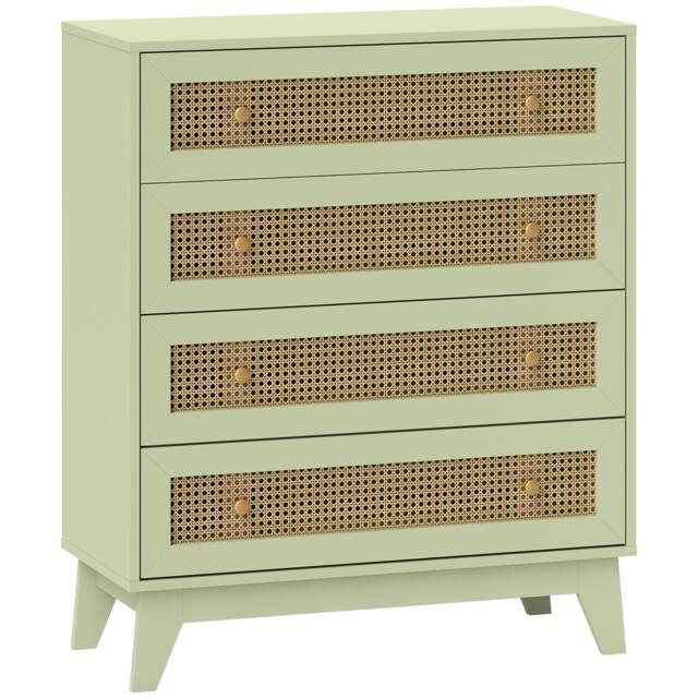 HOMCOM Rattan Chest of Drawers, 4 Drawer Unit Storage Organiser for Bedroom Green