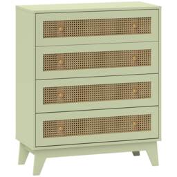 HOMCOM Rattan Chest of Drawers, 4 Drawer Unit Storage Organiser for Bedroom Green