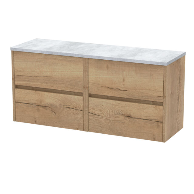 Balterley Chartley Contemporary 4 Drawer Wall Hung Vanity Unit with Laminate Worktop, Autumn Oak, 1200mm