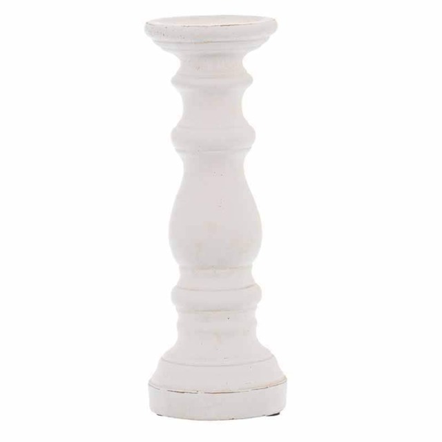 Small Column Candle Holder - Ceramic - L12 x W12 x H31 cm - Matt White White