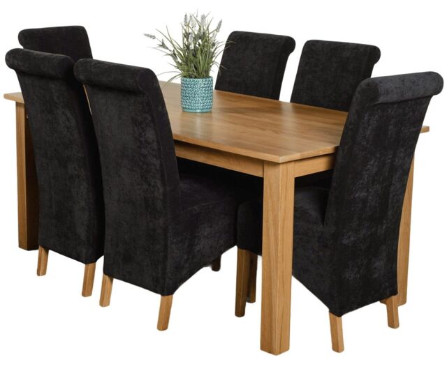 Oslo 180 x 90 cm Large Oak Dining Table and 6 Montana Fabric Chairs Black Black