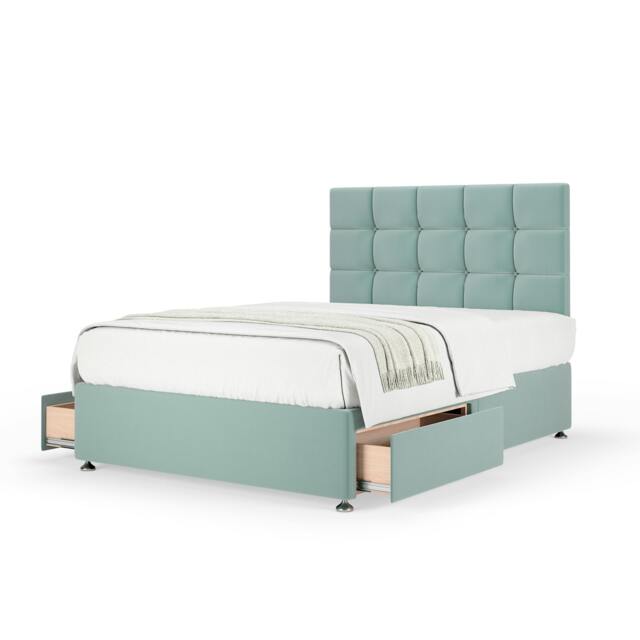 Memory Maestro Memory Foam Duckegg Plush Velvet 2 Drawer Divan Set And Pearl Headboard Single