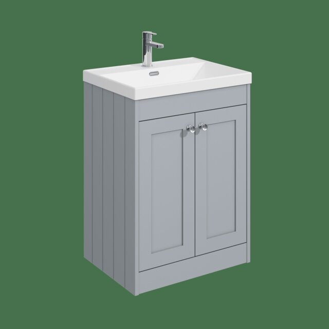 Balterley Floor Standing 2 Door Unit with Thin Edge Basin 1 Tap Hole Grey 800 x 600 x 453mm