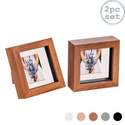 "Nicola Spring 4 x 4"" Photo Frames - Dark Wood/Ivory Mount - 3D Picture Frame Box Portrait Display Case (12.5 x 12.5cm) Set of 2"