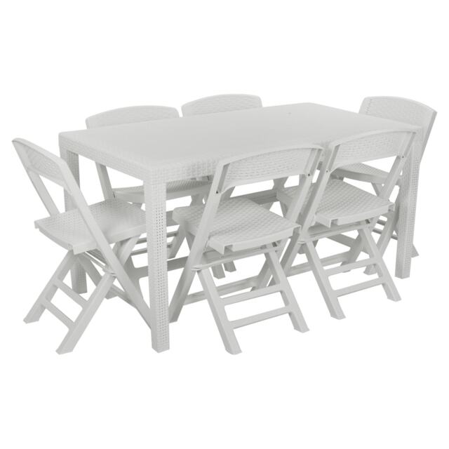 White Plastic Dining Table & Folding Chairs White 7