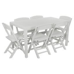 White Plastic Dining Table & Folding Chairs White 7