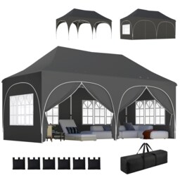 Outsunny 3 x 6m Pop Up Gazebo with Sides, Peak Top Garden Party Tent Marquee Grey Dark Grey 598 x 300 x 315 cm