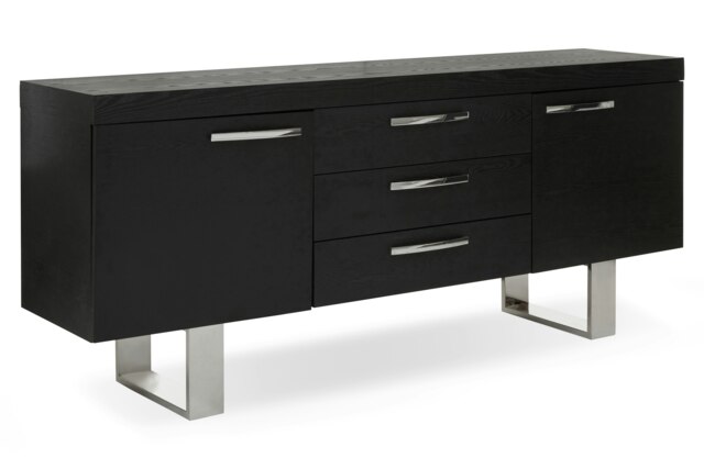 Orsina Grey Elm Wood Sideboard, Natural Grey‑Finished Elm Cabinet with Polished Stainless‑Steel U‑Legs