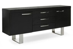Orsina Grey Elm Wood Sideboard, Natural Grey‑Finished Elm Cabinet with Polished Stainless‑Steel U‑Legs