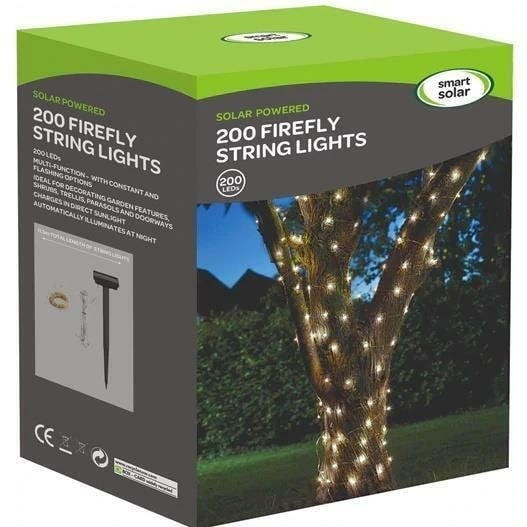 Solar Powered 200 LED Warm White Firefly String Lights Clear 1