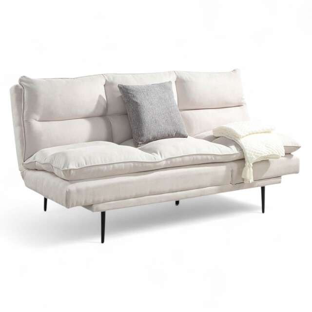 Sennen Cushion Padded Fabric 3 Seater Large Single Clic-Clac Sofa Bed Cream Natural Three Seater