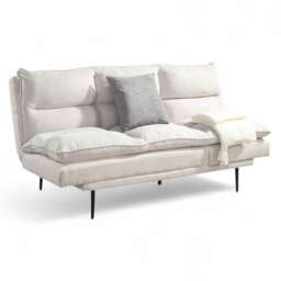 Sennen Cushion Padded Fabric 3 Seater Large Single Clic-Clac Sofa Bed Cream Natural Three Seater