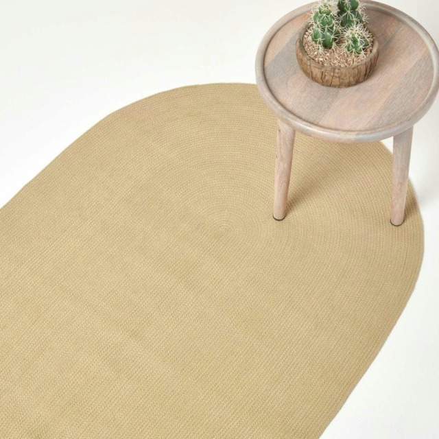 Homescapes Linen Handmade Woven Braided Oval Rug - 50 x 80 cm Cream Linen