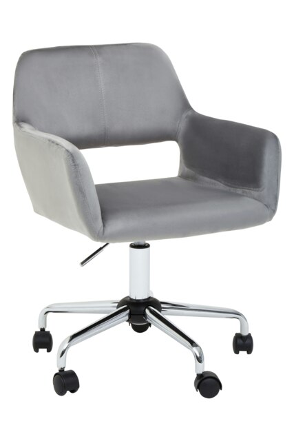 Interiors By Premier Ergonomic Grey Velvet And Chrome Base Home Office Chair, Comfortable Work From Home Chair, Movable Chair