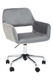 Orsina Ergonomic Grey Velvet And Chrome Base Home Office Chair, Comfortable Work From Home Chair, Movable Chair