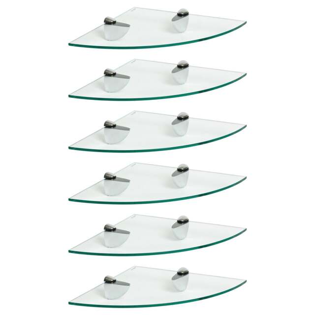 Harbour Housewares Floating Glass Corner Shelf - 30cm - Metallic Brackets - Bathroom Shower Storage Vanity Display Unit Shelf Silver Chrome 6