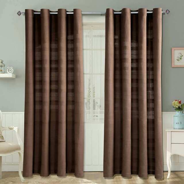 Homescapes Cotton Rajput Ribbed Chocolate Brown Curtain Pair - 54 x 54 Inches Drop