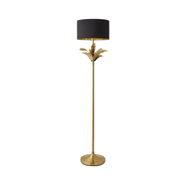 ValueLights Christina Gold Palm Leaf Floor Lamp Black Gold Shade and Bulb